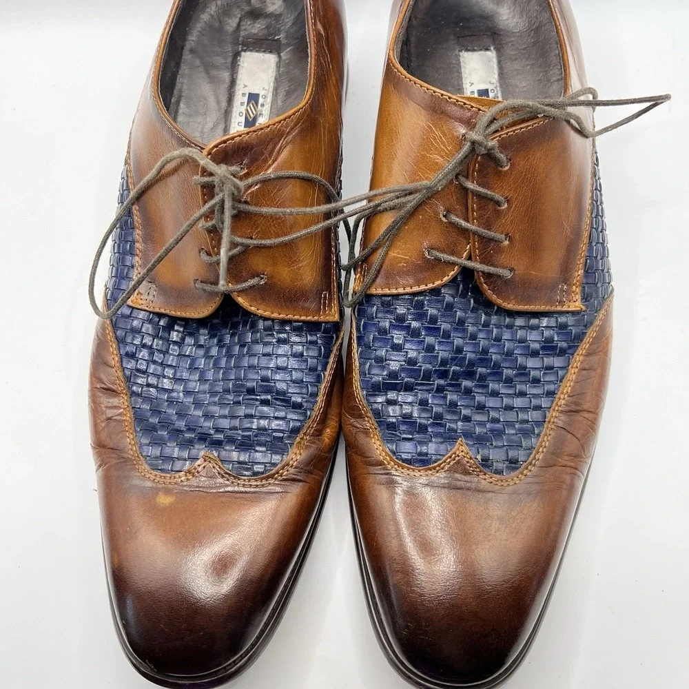 Joseph Abboud Giorgio Brown/Navy Leather Wing Tip Dress Shoe Mens‎ Size US 9.5